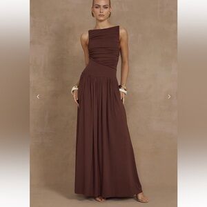 Runaway the Label Brown Ruched Maxi dress NWOT